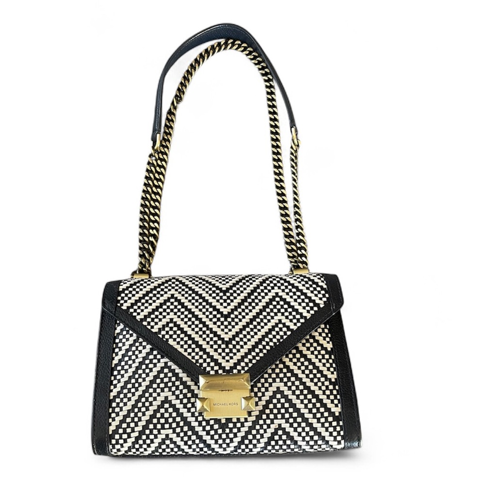 Michael Kors Chevron Woven Patterned Two Way Shoulder Or Crossbody Purse - Picture 1 of 16